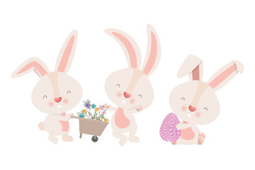 rabbits with wheelbarrow and easter egg icon