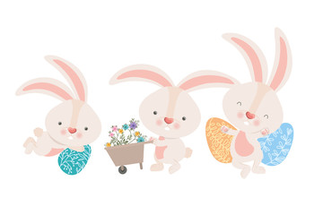 rabbits with wheelbarrow and easter egg icon