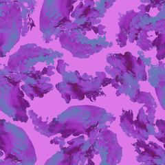 Abstract acrylic hand painted seamless pattern. Colorful pink, purple, blue texture made with stylized stains. Illustration for background, wallpaper, packaging, greeting/invitation card design. 