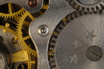 Details of the mechanism of a mechanical clock. Macro shooting