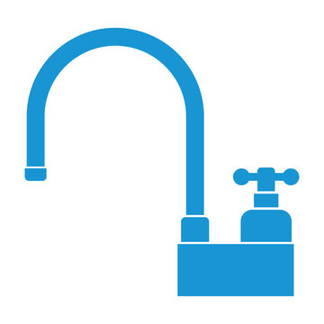 Water faucet, icon. Blue. Vector illustration.