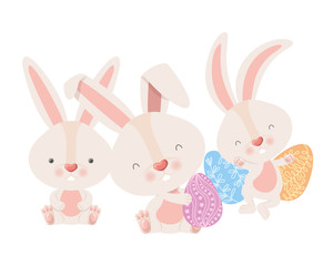 easter rabbits with egg isolated icon