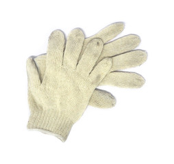 Dirty gloves that are stacked separately on a white background.