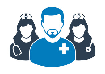 Medical Team Icon. Doctor and Nurse symbols on gray background.