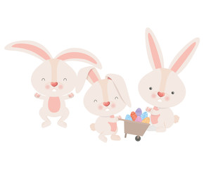 Obraz na płótnie Canvas rabbits with wheelbarrow and easter egg icon