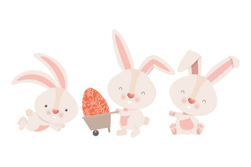 rabbits with wheelbarrow and easter egg icon