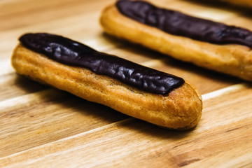 Eclair crispy creamy cake with dark chocolate