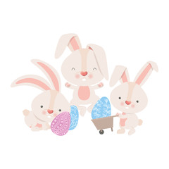 rabbits with wheelbarrow and easter egg icon