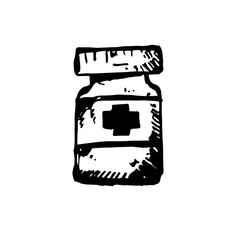 Icon black Hand drawn Simple outline Medicine drugs Symbol. vector Illustrator. on white background