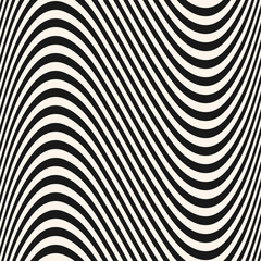 Horizontal curved wavy lines. Vector seamless pattern. Black and white stripes
