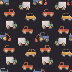 Watercolor baby car vehicle vector pattern