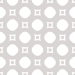 Vector seamless pattern with circles and squares. Light gray and white colors