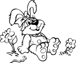 Fototapeta premium Najedzony królik na łące rysunek dla dzieci