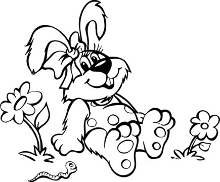 Najedzony królik na łące rysunek dla dzieci