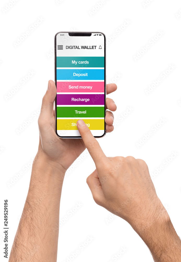 Poster Man using smartphone with digital wallet application