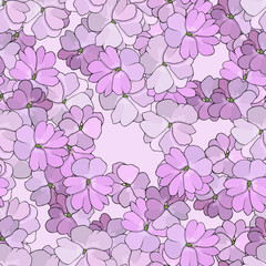Floral seamless pattern with bright small hand drawn violet flowers on purple background. Plant endless texture. Summer textile print. 