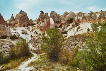 Views of Cappadocia volcanic kanyon cave houses in Turkey