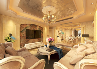 3d render post modern living room