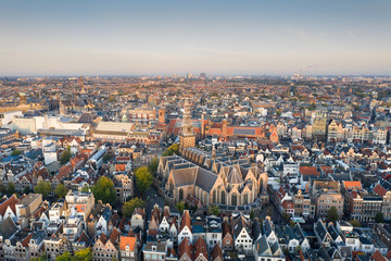 Panoramic aerial view of Amsterdam, Netherlands. View over historic part of Amsterdam