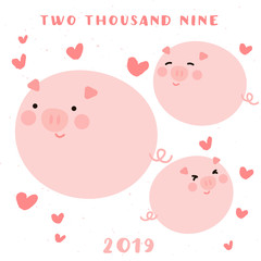Pig’s Year Illustration, 2019 New Year Celebration, Chinese New Year Vector, Happy New Year Vector Cards, Pig’s Year Character Design, 2019 Cute Illustration