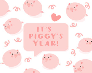 Pig’s Year Illustration, 2019 New Year Celebration, Chinese New Year Vector, Happy New Year Vector Cards, Pig’s Year Character Design, 2019 Cute Illustration