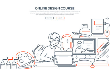 Online design course - modern line design style web banner