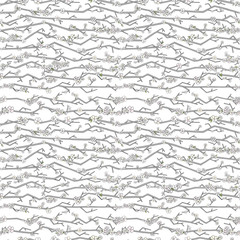 Sakura hand drawn seamless pattern in modern style. Abstract cherry tree with flowers illustration. Floral background with blossom for surface design, textile, wrapping paper, wallpaper, print, cover