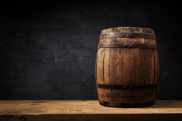 background of barrel and worn old table of wood