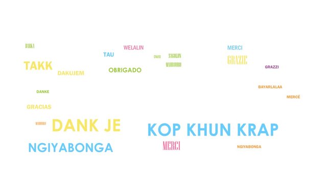 THANK YOU colorful kinetic type word cloud with translations