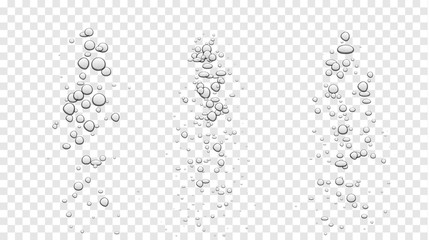 Set of isolated realistic bubbles or water drops on transparent background.