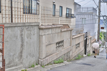 Kobe district cityscape over residential apartments.