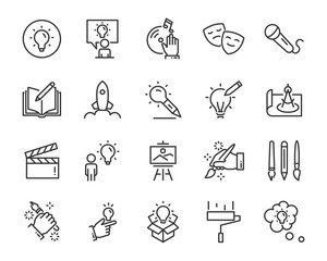 set of creative icons , such as thinking, drawing, work, education