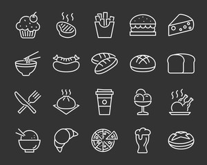 set of food icons ,such as bread, rice, meat, drink