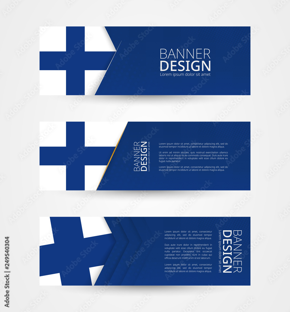 Wall mural set of three horizontal banners with flag of finland. web banner design template in color of finland