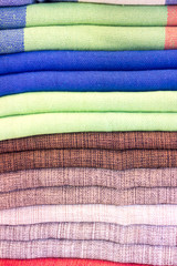 Brazilian handicraft doormat (capacho) stacked from northeast of Brazil . Colorful patterns taken in Feira de Sao Cristovao, Rio de Janeiro, Brazil. 2017