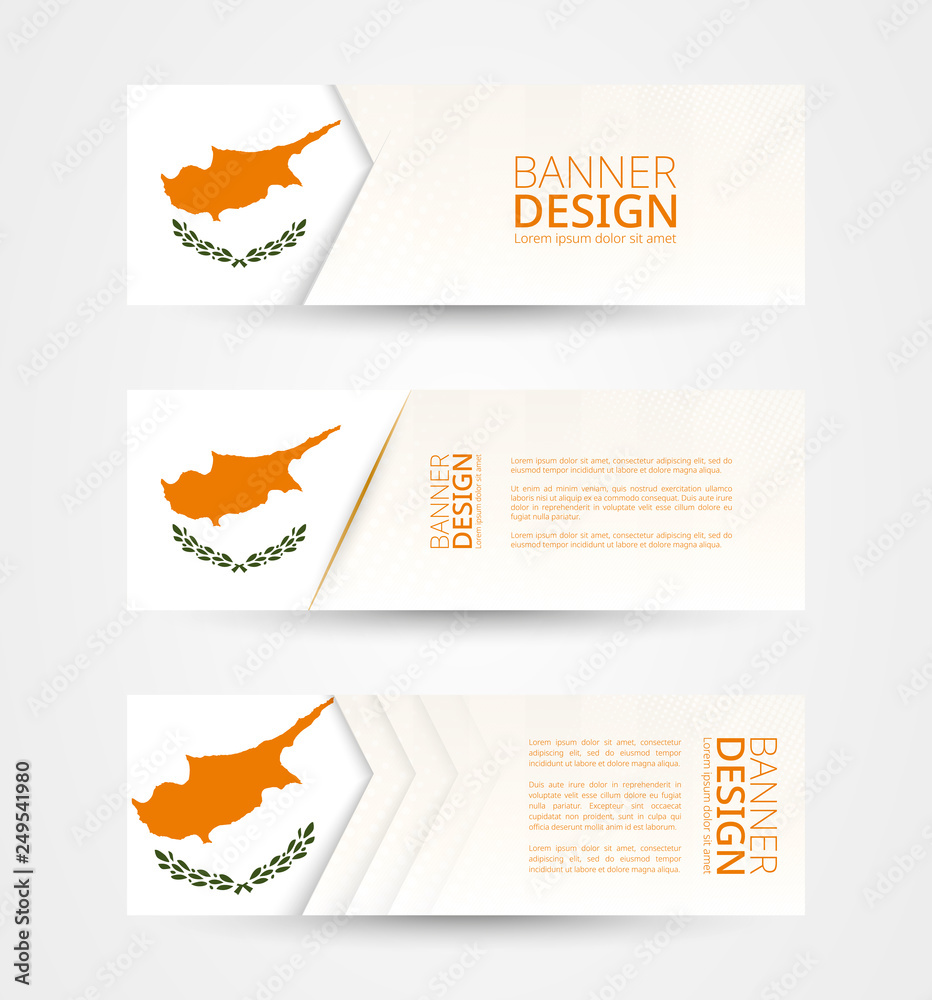 Wall mural set of three horizontal banners with flag of cyprus. web banner design template in color of cyprus f