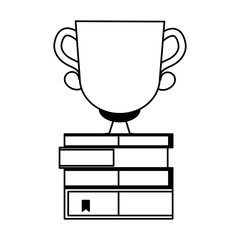 stacked books and trophy