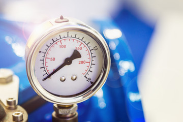 pressure gauge for measuring installed in water or gas systems. Plumbing, fixing pipes and fittings for connection of water or gas systems