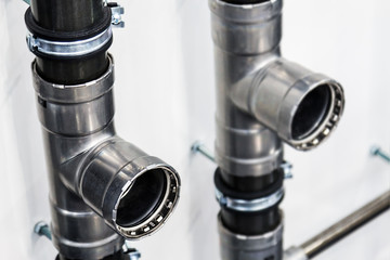 ceramic-metal pipes, couplings and fittings. Plumbing, fixing pipes and fittings for connection of water or gas systems