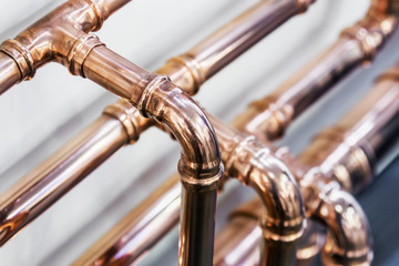 copper pipes and fittings for carrying out plumbing work. Plumbing, fixing pipes and fittings for connection of water or gas systems - 249543978
