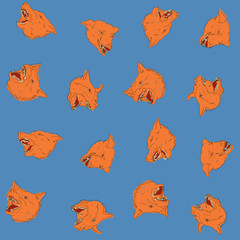 Orange angry barking dogs seamless pattern
