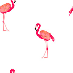 Seamless pattern with pink flamingo. Vector illustration.