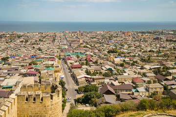 View of the city of Derbent from the walls of the old fortress. The city is located on the shores of the Caspian Sea.