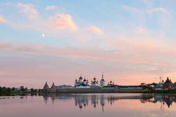 Fototapeta premium View of Solovetsky monastery in summer sunset
