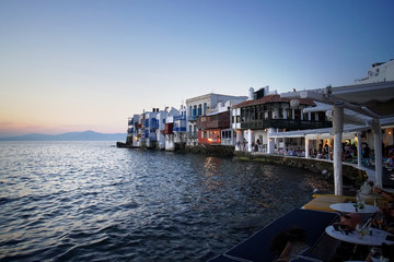 Suggestive night view in Chora in the area called Little Venice