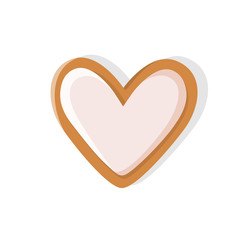 Heart shaped cookie made of gingerbread pastry vector. Isolated icon of ginger biscuit with topping on top, snack baked for Christmas celebration