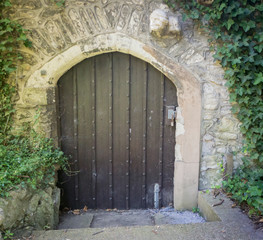 Arched Door in Stone Wall