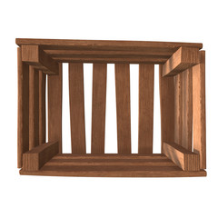 Wooden box for transportation and storage of products. Empty crate for fruits and vegetables. 3d render isolated on white background.