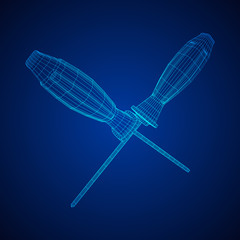 Crosshead screwdriver. Handyman tool for home repair. Maintenance themed abstract model wireframe low poly mesh vector illustration