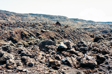 Lava on Mount Etna, active volcano on the east coast of Sicily, Italy.